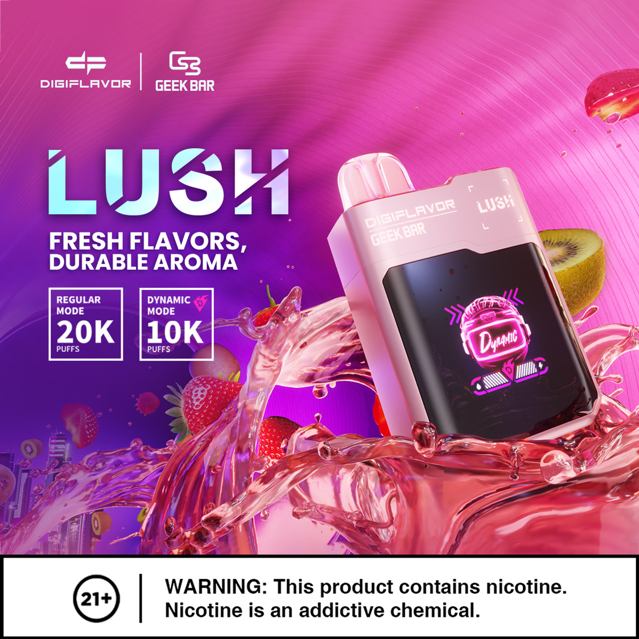 Strawberry FAB Flavor Geek Bar Digiflavor lush 20K Disposable Vape, a fruity and flavorful disposable vape with a sleek and compact design