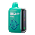 A close-up image of the Geek Bar Pulse Vape 15000 puffs Disposable Flavor, showcasing its sleek design and vibrant packaging in blue and white, with a focus on the mouthpiece and airflow vents