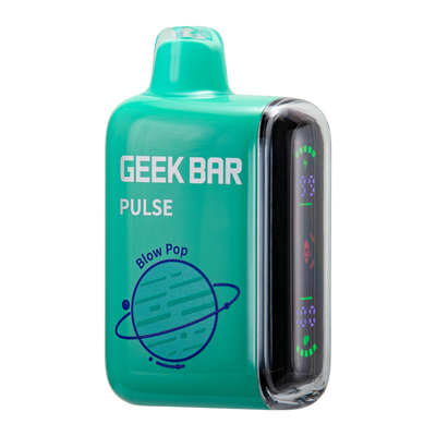 A close-up image of the Geek Bar Pulse Vape 15000 puffs Disposable Flavor, showcasing its sleek design and vibrant packaging in blue and white, with a focus on the mouthpiece and airflow vents