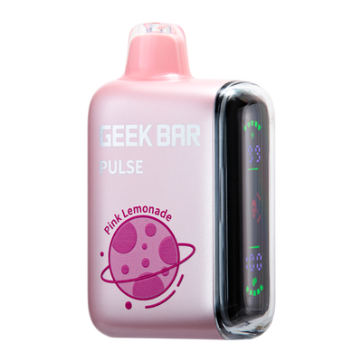 Close-up photo of the Pink Lemonade Geek Bar Pulse Vape Flavor, featuring a sleek pink design and refreshing citrus aroma for a satisfying vaping experience