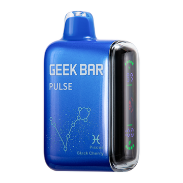 Close-up image of Pisces Black Cherry Flavor Geek Bar Pulse Vape Zodiac Edition, a sleek and stylish vaping product with a delicious cherry flavor