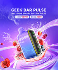 Hand holding White Grape Flavor Geek Bar Pulse Vape 15000 puffs Disposable Frozen Edition vaping device with frozen grape design